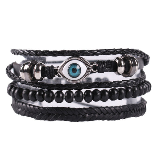 Braided leather cord brown eye bracelet - Minerva Mart