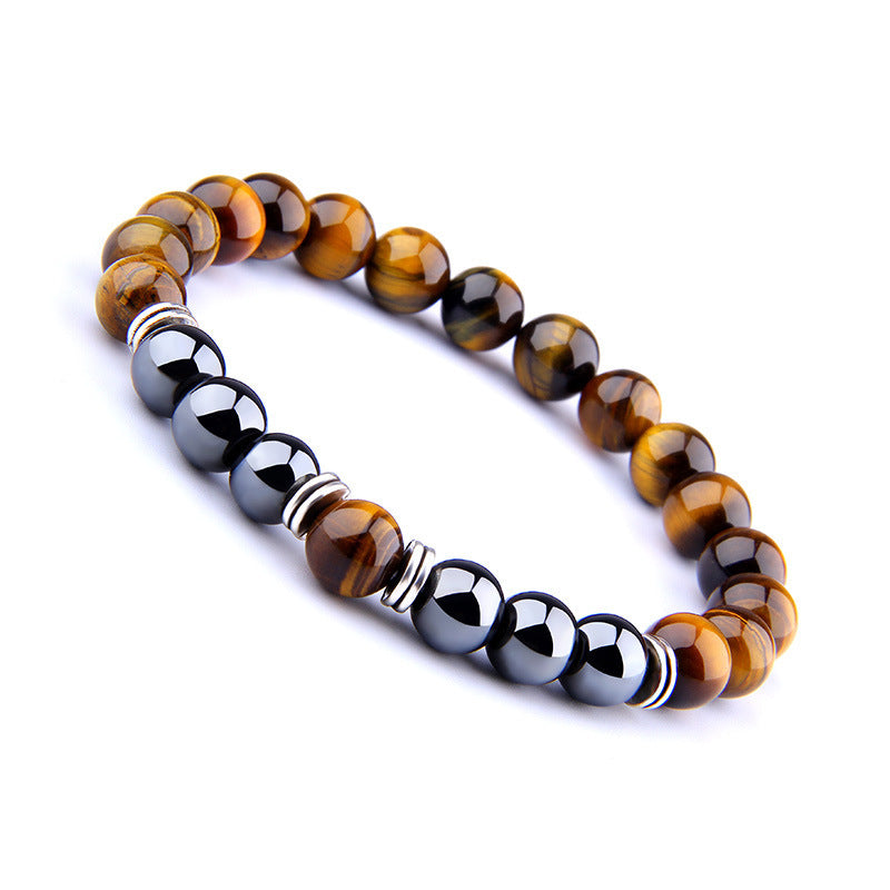 Yellow Tiger Eye Bracelet for Men & Women – Explosion Style Obsidian Beads with Alloy Separators - Minerva Mart