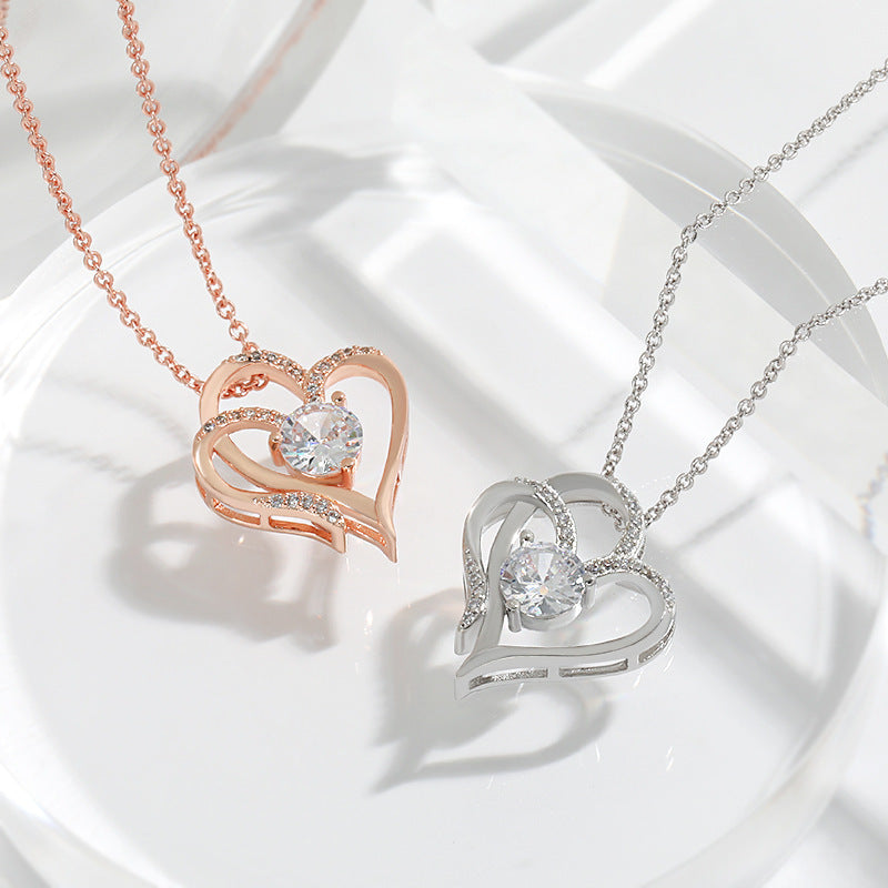 Zircon Double Heart Necklace – Personalized Sparkle for Her