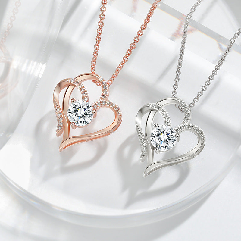 Zircon Double Heart Necklace – Personalized Sparkle for Her