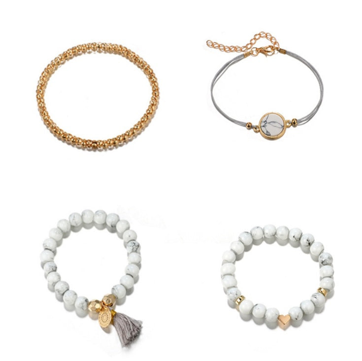 Geometric Hollow Fringed Pine Stone Bracelet – 4-Piece Set