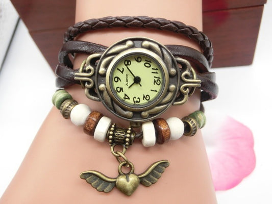 Vintage casual flying heart pendant bracelet belt watch - Minerva Mart