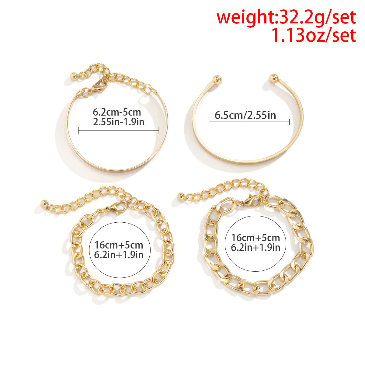 Simple & Smooth C-Shaped Hollow Chain Bracelet Set