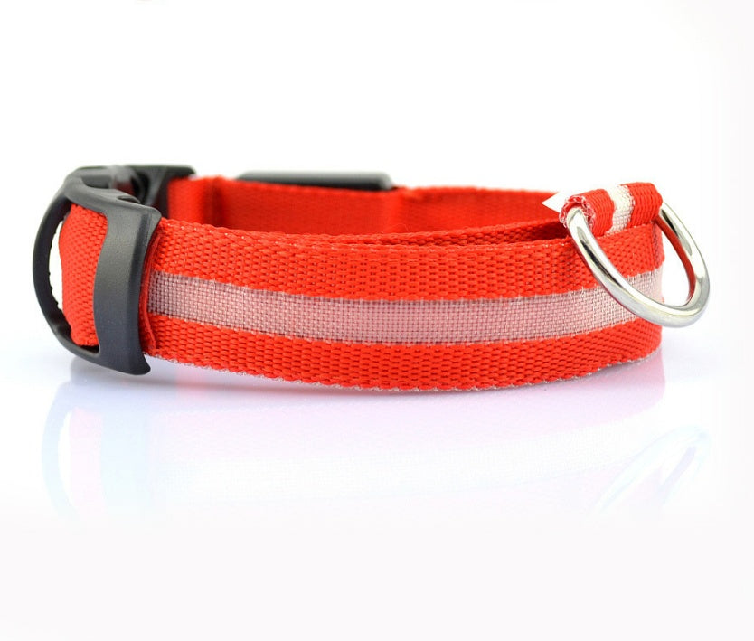 Nylon LED Pet Dog Luminous Collar Night Safety Flashing Glow in Dark Dog Cat Leash Adjustable Pet Supplies - Minerva Mart