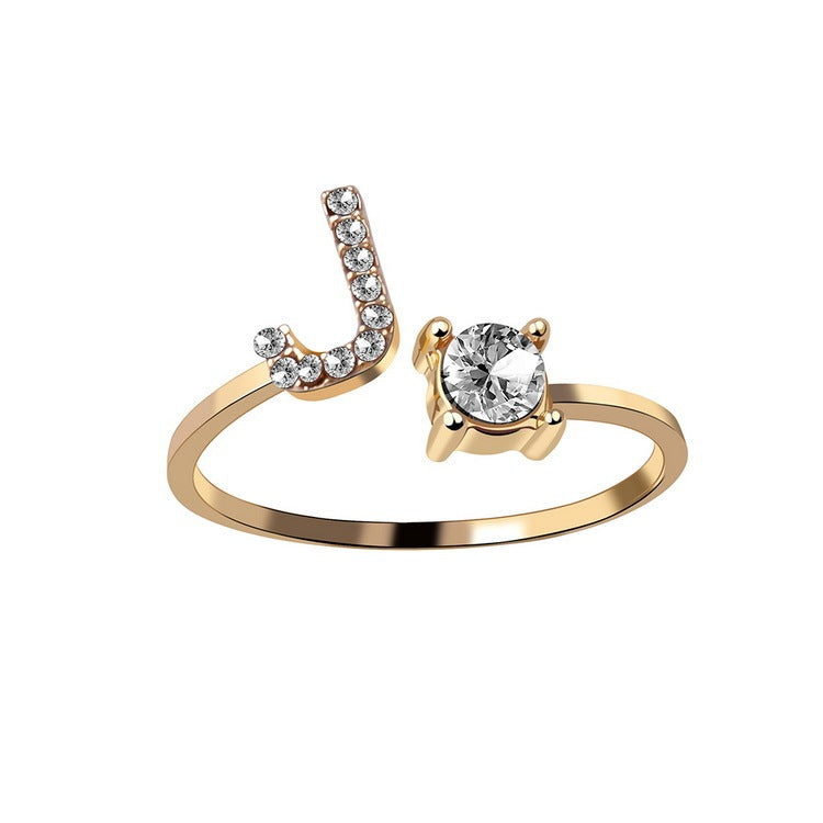 Personalized Initial Letter Ring - Dainty Adjustable Alphabet Jewelry for Women - Minerva Mart
