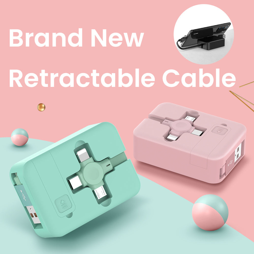 4-in-1 Retractable USB Cable – Macaron Color Charging Cord for iPhone, Type C, Micro USB - Minerva Mart