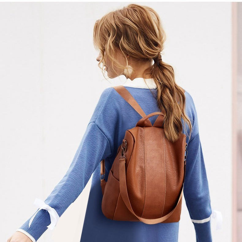Women's solid color large capacity backpack - Minerva Mart