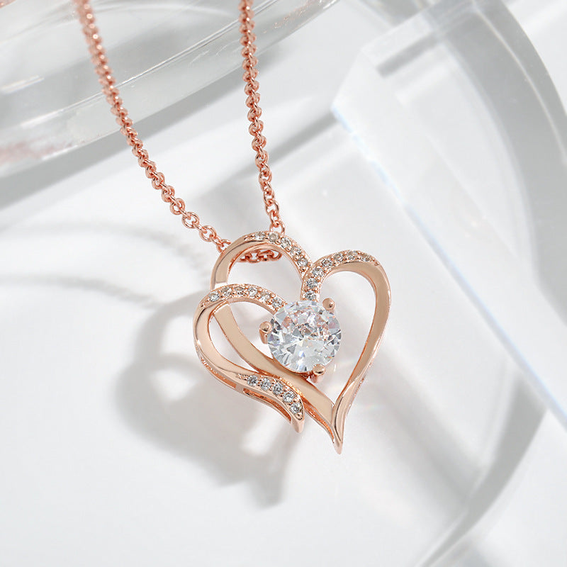 Zircon Double Heart Necklace – Personalized Sparkle for Her