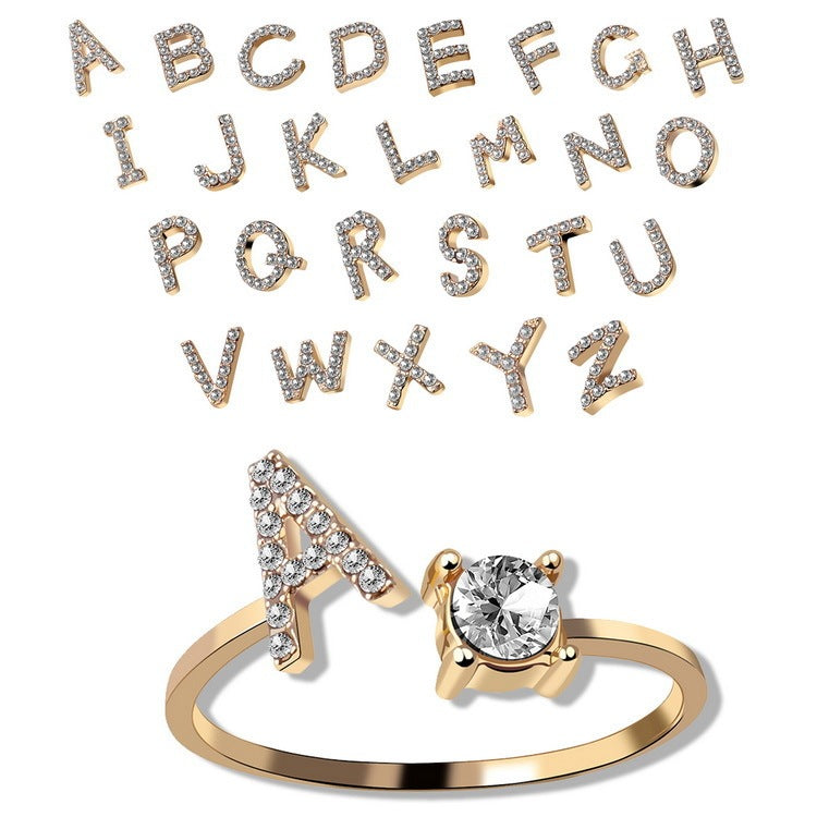Personalized Initial Letter Ring - Dainty Adjustable Alphabet Jewelry for Women - Minerva Mart