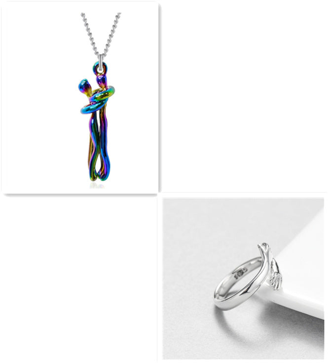 Love Hug Couple Necklace Set – Matching His & Hers Interlocking Pendant Chains - Minerva Mart
