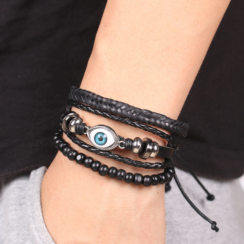 Braided leather cord brown eye bracelet - Minerva Mart