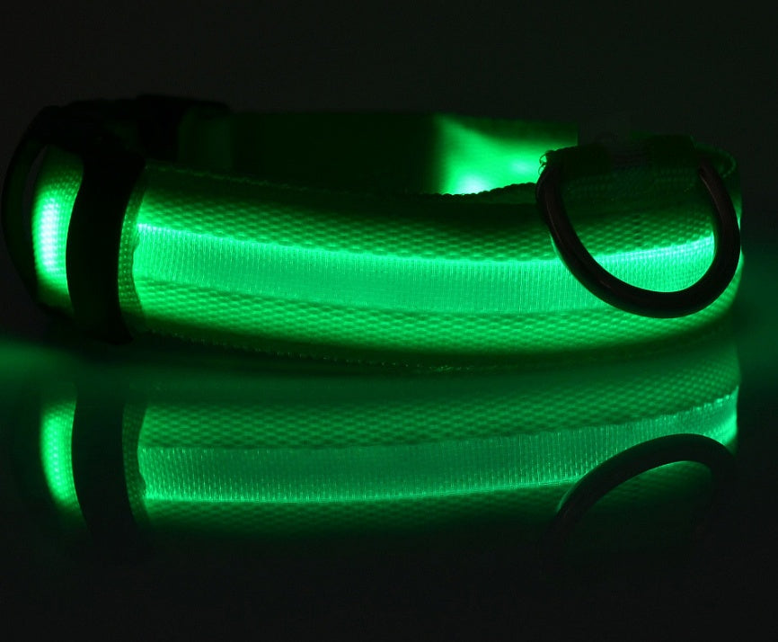 Nylon LED Pet Dog Luminous Collar Night Safety Flashing Glow in Dark Dog Cat Leash Adjustable Pet Supplies - Minerva Mart