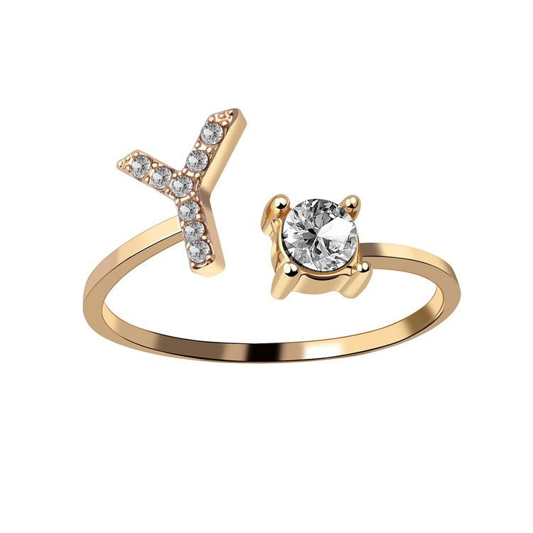 Personalized Initial Letter Ring - Dainty Adjustable Alphabet Jewelry for Women - Minerva Mart