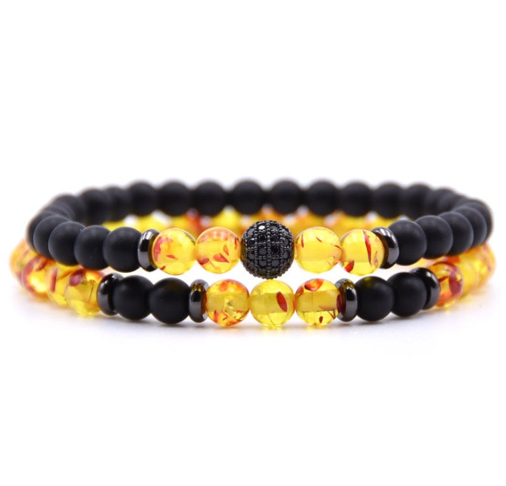 ✨ Micro-Inlaid Zircon & 6mm Natural Stone Beaded Bracelet