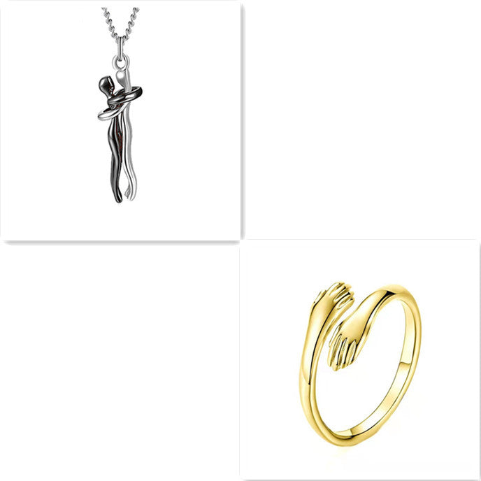 Love Hug Couple Necklace Set – Matching His & Hers Interlocking Pendant Chains - Minerva Mart