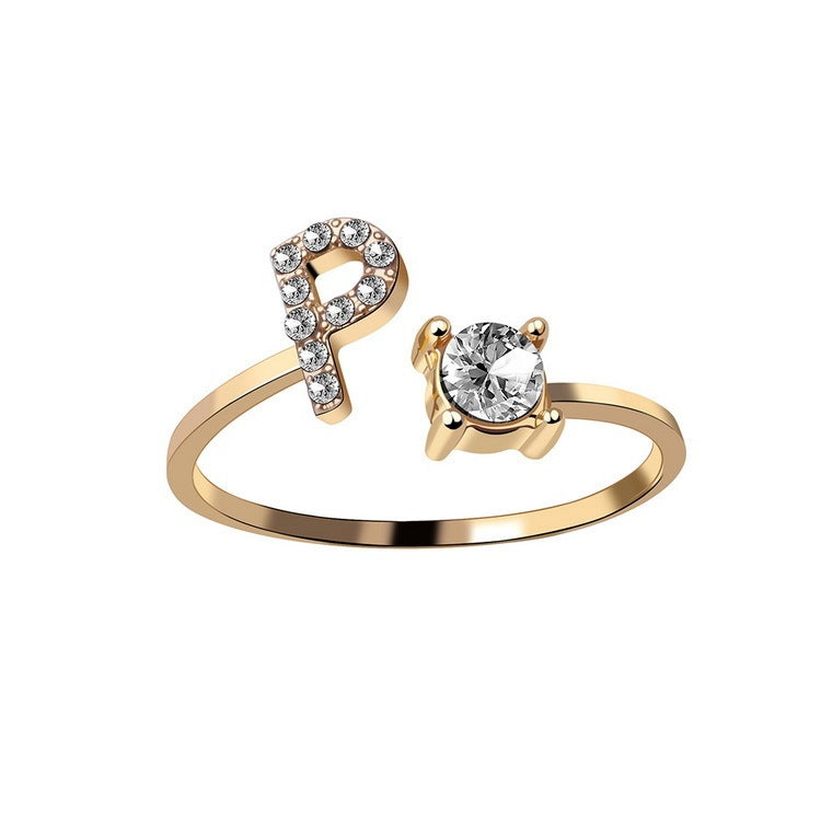 Personalized Initial Letter Ring - Dainty Adjustable Alphabet Jewelry for Women - Minerva Mart