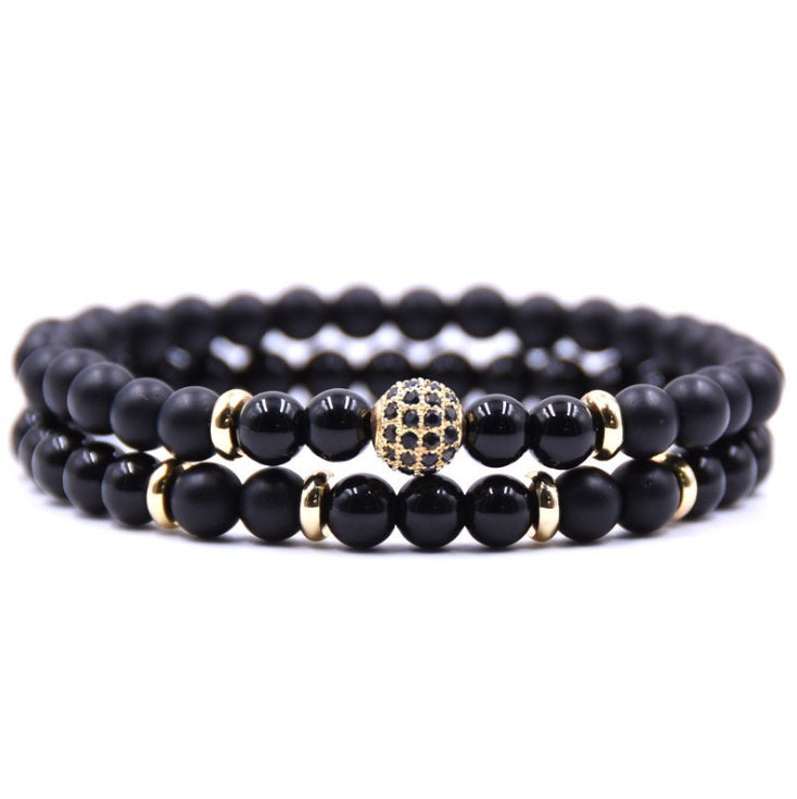 Natural Stone Bracelet Set with Micro-Inlaid Zircon – Elegant Layered Look