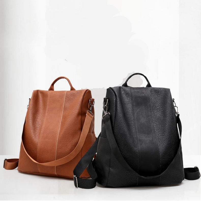 Women's solid color large capacity backpack - Minerva Mart