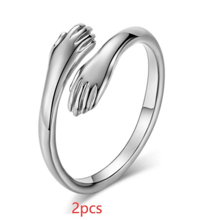 Alloy Simple Hands Hug Ring Opening Adjustable Jewelry - Minerva Mart