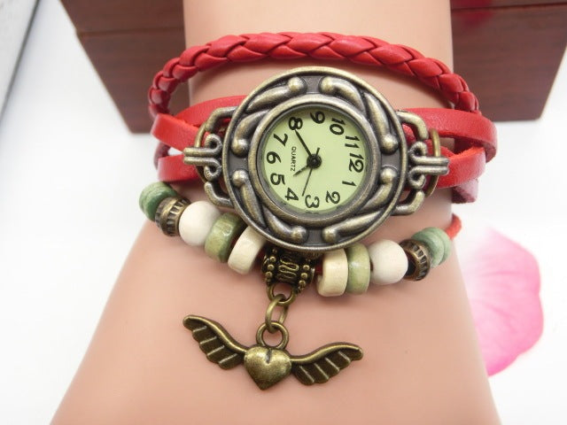 Vintage casual flying heart pendant bracelet belt watch - Minerva Mart