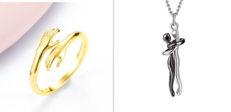 Alloy Simple Hands Hug Ring Opening Adjustable Jewelry - Minerva Mart