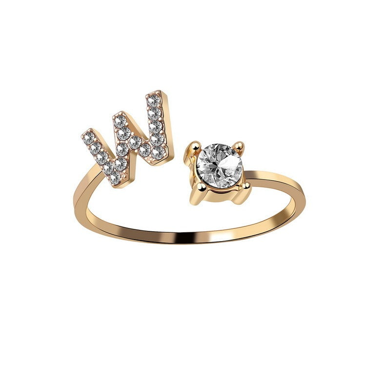 Personalized Initial Letter Ring - Dainty Adjustable Alphabet Jewelry for Women - Minerva Mart