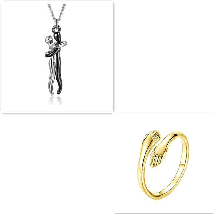 Love Hug Couple Necklace Set – Matching His & Hers Interlocking Pendant Chains - Minerva Mart