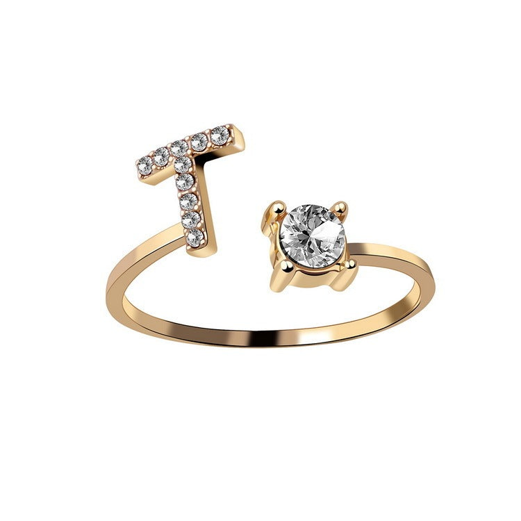 Personalized Initial Letter Ring - Dainty Adjustable Alphabet Jewelry for Women - Minerva Mart