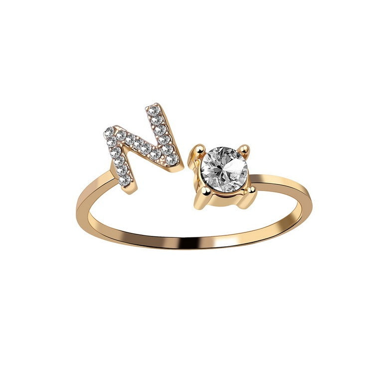Personalized Initial Letter Ring - Dainty Adjustable Alphabet Jewelry for Women - Minerva Mart