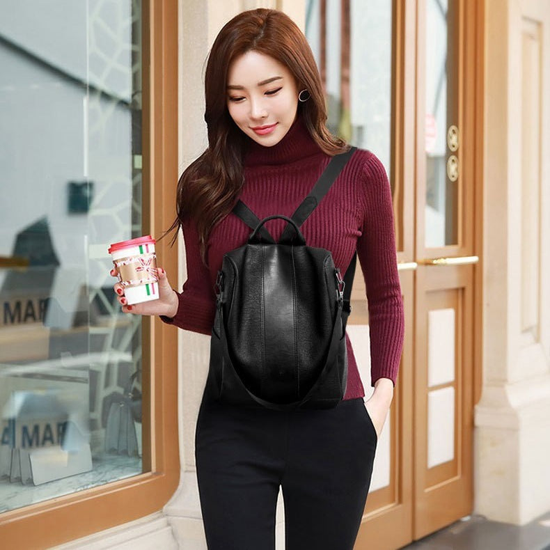 Women's solid color large capacity backpack - Minerva Mart