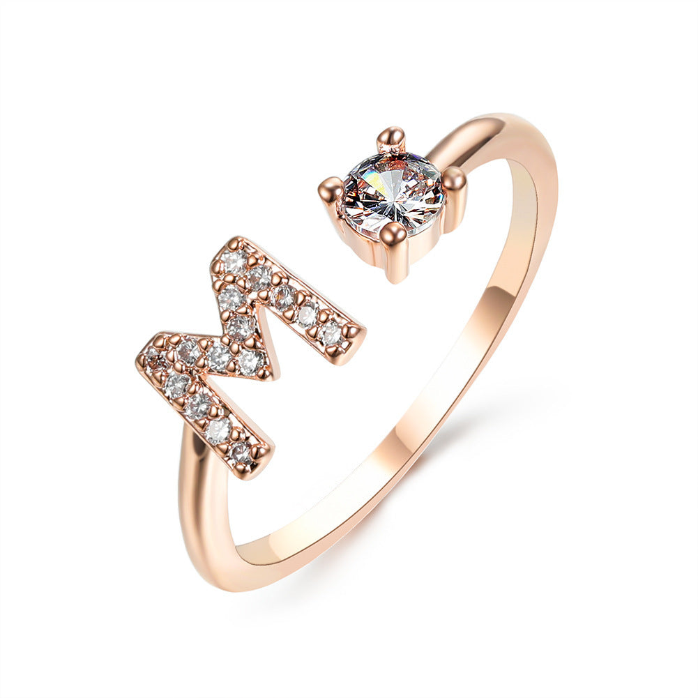 Personalized Initial Letter Ring - Dainty Adjustable Alphabet Jewelry for Women - Minerva Mart
