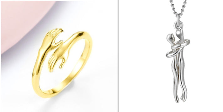 Alloy Simple Hands Hug Ring Opening Adjustable Jewelry - Minerva Mart