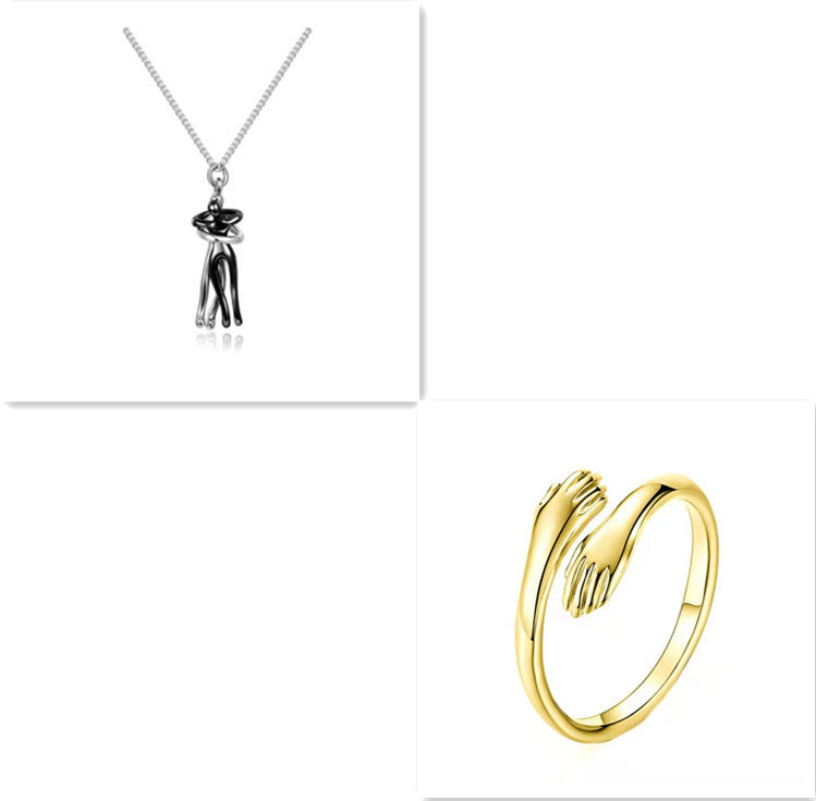Love Hug Couple Necklace Set – Matching His & Hers Interlocking Pendant Chains - Minerva Mart