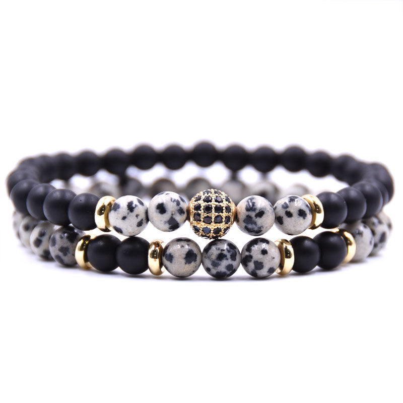 Natural Stone Bracelet Set with Micro-Inlaid Zircon – Elegant Layered Look