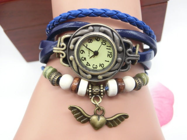 Vintage casual flying heart pendant bracelet belt watch - Minerva Mart