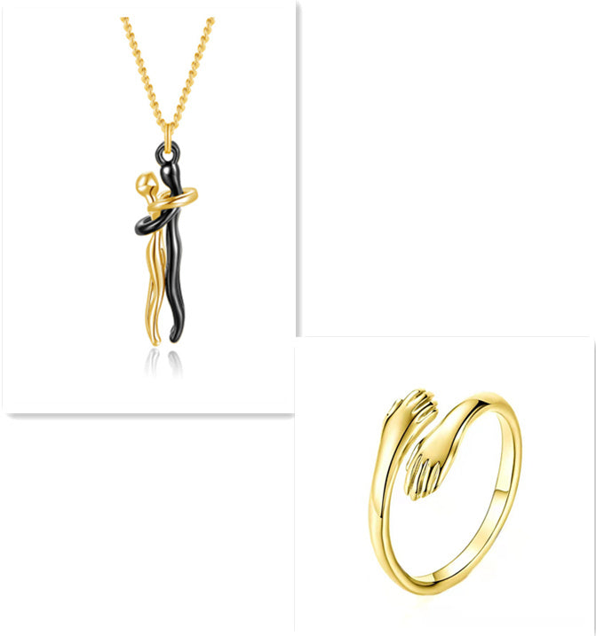 Love Hug Couple Necklace Set – Matching His & Hers Interlocking Pendant Chains - Minerva Mart