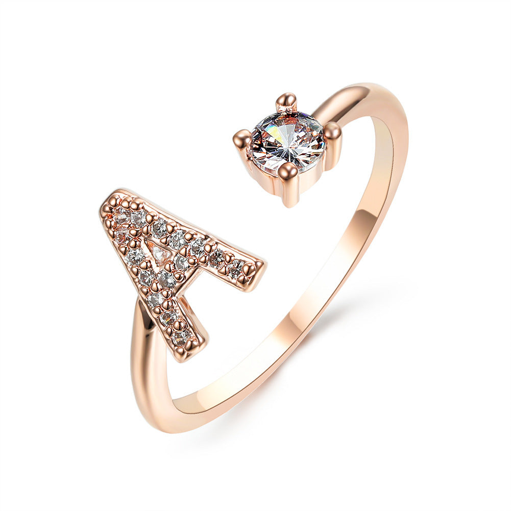 Personalized Initial Letter Ring - Dainty Adjustable Alphabet Jewelry for Women - Minerva Mart