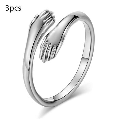 Alloy Simple Hands Hug Ring Opening Adjustable Jewelry - Minerva Mart