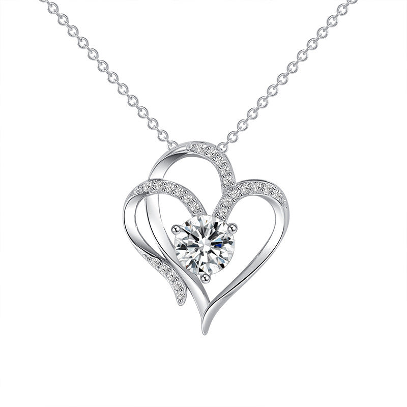 Zircon Double Heart Necklace – Personalized Sparkle for Her