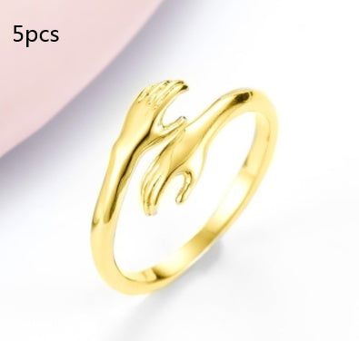 Alloy Simple Hands Hug Ring Opening Adjustable Jewelry - Minerva Mart