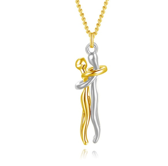 Love Hug Couple Necklace Set – Matching His & Hers Interlocking Pendant Chains - Minerva Mart