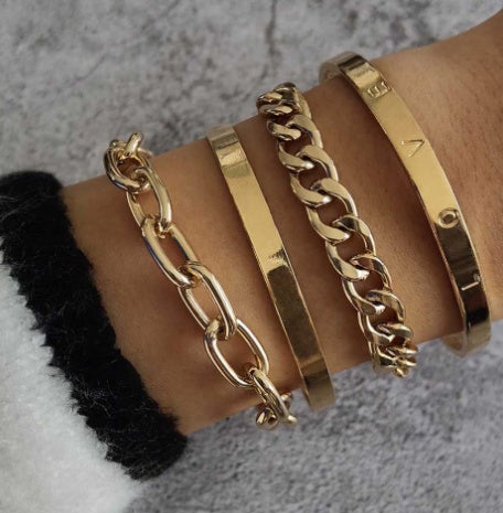 Simple & Smooth C-Shaped Hollow Chain Bracelet Set