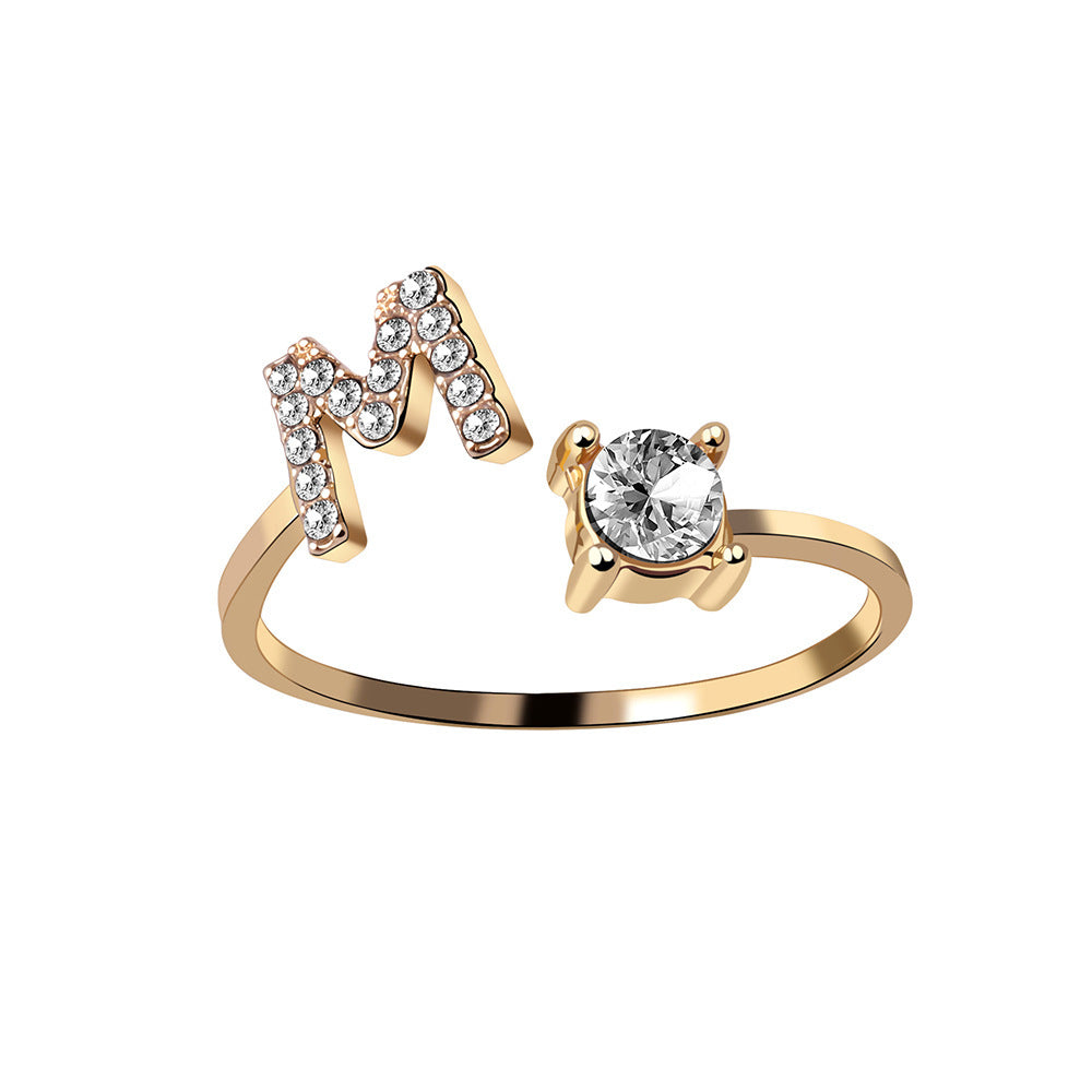 Personalized Initial Letter Ring - Dainty Adjustable Alphabet Jewelry for Women - Minerva Mart