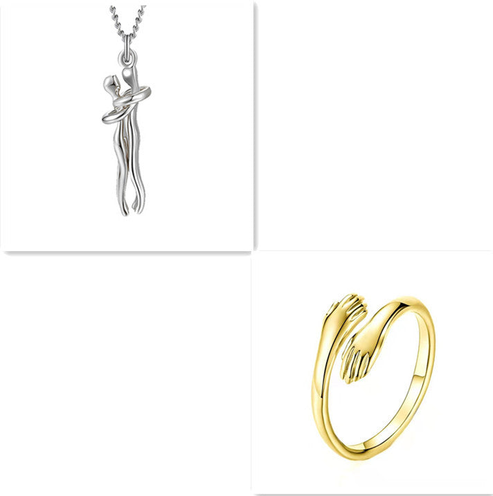 Love Hug Couple Necklace Set – Matching His & Hers Interlocking Pendant Chains - Minerva Mart