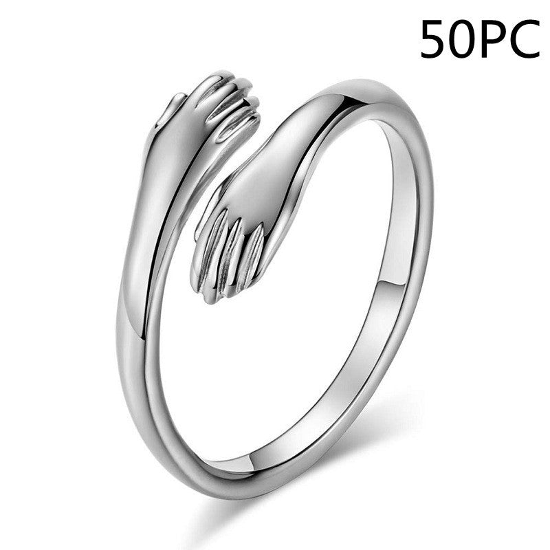 Alloy Simple Hands Hug Ring Opening Adjustable Jewelry - Minerva Mart