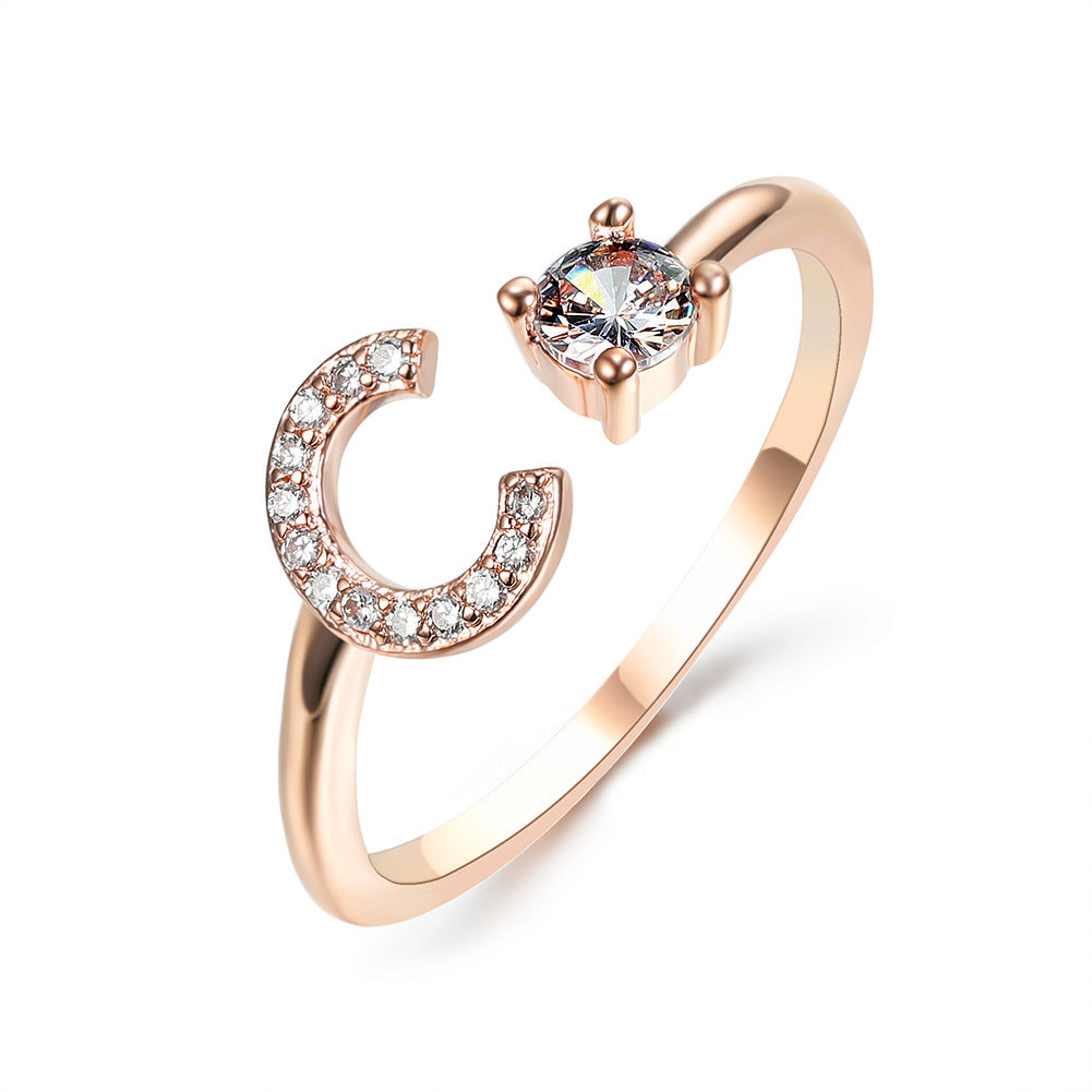 Personalized Initial Letter Ring - Dainty Adjustable Alphabet Jewelry for Women - Minerva Mart