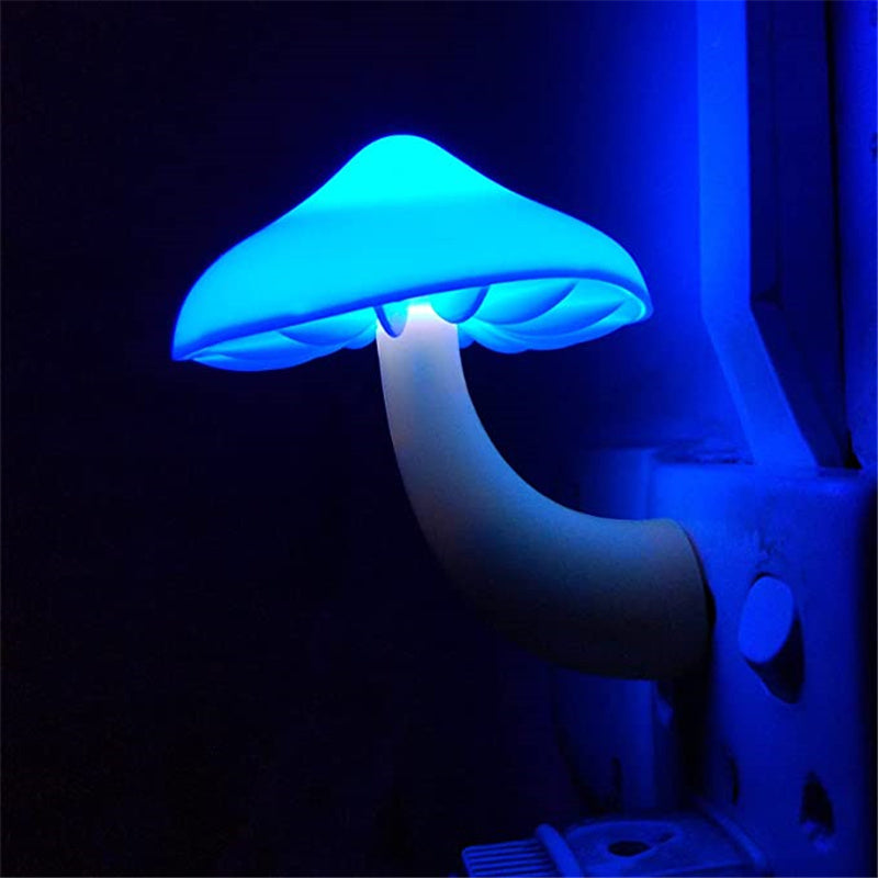 LED Night Light Mushroom Wall Socket Lamp EU US Plug Warm White Light-control Sensor Bedroom Light Home Decoration - Minerva Mart
