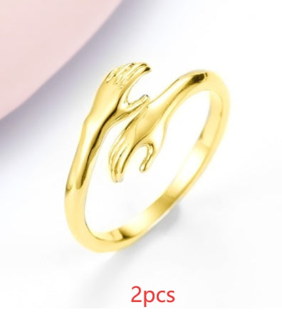Alloy Simple Hands Hug Ring Opening Adjustable Jewelry - Minerva Mart