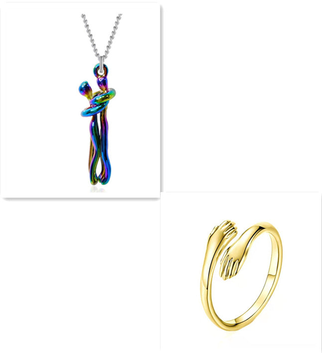 Love Hug Couple Necklace Set – Matching His & Hers Interlocking Pendant Chains - Minerva Mart
