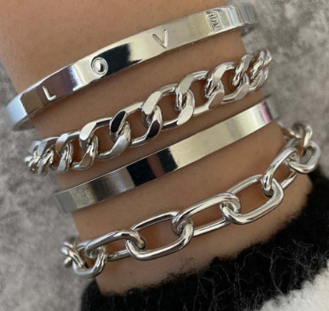Simple & Smooth C-Shaped Hollow Chain Bracelet Set